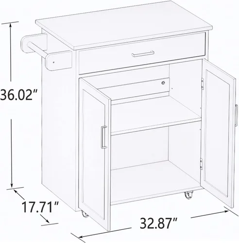 Miniatura 6 de BNSPLY Pequeña isla de cocina con ruedas con almacenamiento, carrito de isla de cocina rodante con cajón, armario de almacenamiento y encimera
