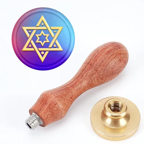 Miniatura 3 de MAYJOYDIY Star of David - Sello de cera hexagonal con diseño de estrella y luna, 6 sellos de estrella puntiaguda de 0.98 pulgadas, sellos de cobre