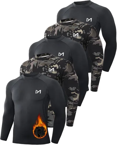 Miniatura 13 de MEETWEE Paquete de 4/5 camisas de compresión térmica para hombre, manga larga, forro polar, capa base, equipo de entrenamiento de invierno