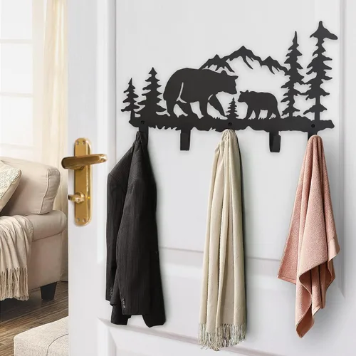Miniatura 2 de Ganchos de Abrigo de Metal con Oso Arte de Pared Decorativo - Colgadores de Oso y Portallaves - Ganchos con Temática de Animales Decoración Dulce