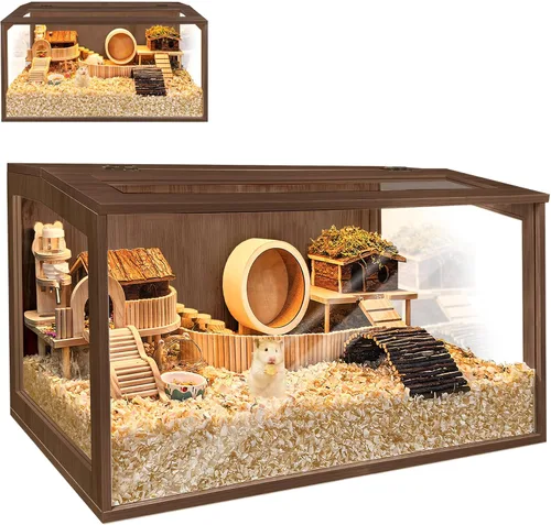 Miniatura 10 de Prolee Jaula para Hámster de Madera a Prueba de Mordidas, Hábitat de 48 Pulgadas para Ratones y Ratas con Parte Superior Abrible con Láminas Roble