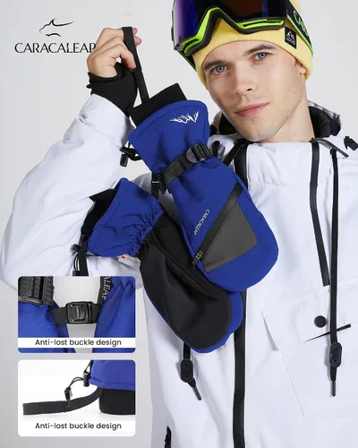 Miniatura 3 de Caracaleap Guantes de esquí de invierno para hombres y mujeres para clima frío, guantes de snowboard cálidos, guantes impermeables para deportes