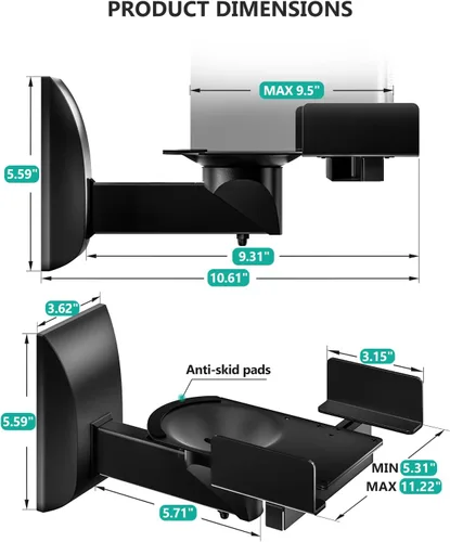 Miniatura 9 de WALI - Soporte de agarre lateral para montaje de bocinas, con inclinación y giro para bocinas de sonido envolvente SWM201, color negro