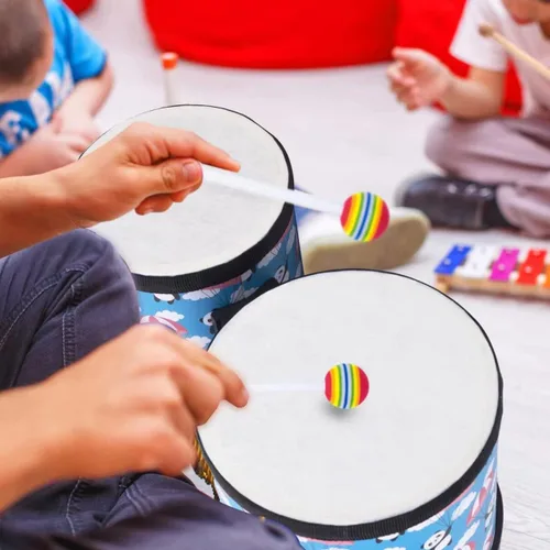 Miniatura 6 de Juego de tambores tom de piso Bongo para niños: Instrumento musical de percusión para niños con 2 baquetas - Tambor de suelo Montessori para bebés