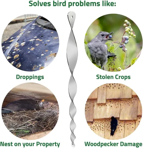 Miniatura 6 de De-Bird Varillas acrílicas para asustar pájaros, disuasorio reflectante y repelente de aves al aire libre, disuasorio humano de árboles frutales