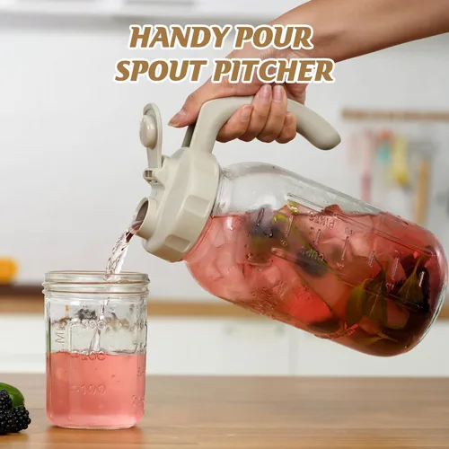 Miniatura 2 de SOLIGT Jarra Mason de Vidrio con Tapa, Boca Ancha con Tapa Abatible y Pico Vertedor, Tapa a Prueba de Fugas con Asa, 64 oz
