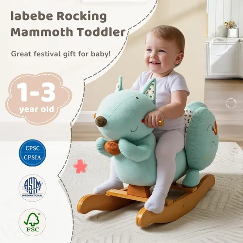 Miniatura 6 de labebe Caballo Mecedor de Bebé, Caballo Mecedor de Ardilla Azul para Niños de 1 a 3 Años, Niño y Niña, Ardilla de Peluche Mecedora con Cinturón