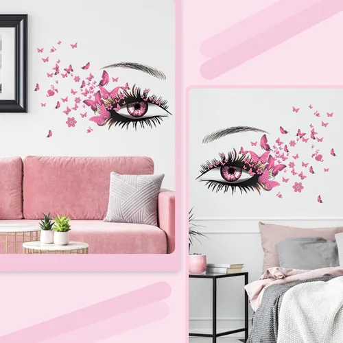 Miniatura 2 de Hermosas calcomanías de pared de ojos de pestañas voladoras calcomanías de mariposa voladora decoración de corazón de niña calcomanías de mariposas