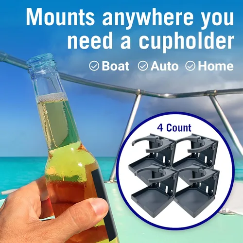 Miniatura 6 de Portavasos para barco, juego de 4 soportes plegables para bebidas, montaje en pared para lancha, caravana y autocaravana, grado marino, color gris