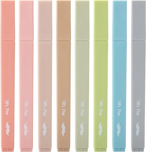Mr. Pen - Resaltadores Estéticos, 8 piezas, Punta Biselada, Colores Vintage, Resaltador para Biblia Pastel Sin Correr, Resaltadores Colores Vintage