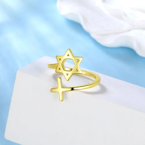 Miniatura 53 de Jewmon Anillo de plata de ley con estrella de David para mujer – Anillo ajustable Magen David – Amuleto Wicca – Regalos judíos