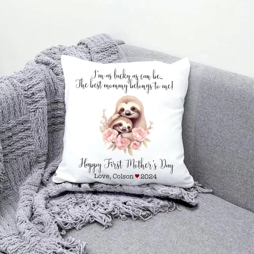 Miniatura 3 de Mother's Day Sloth, First Mother's Day Custom Pillowcase, Personalized Mother's Day Pillowcase, Gift for Mom, Home Decor