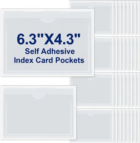 Miniatura 12 de Paquete de 30 bolsillos autoadhesivos para tarjetas de índice, con apertura superior, tarjetero ideal para organizar y proteger tus tarjetas