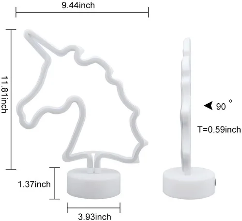 Miniatura 6 de Cartel de neón LED para interior, luz nocturna con base de soporte, funciona con batería/USB, luz decorativa de neón Unicornio