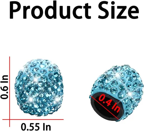 Miniatura 2 de Osilly Tapas de vástago de válvula de neumático de automóvil, 4 piezas con diamantes de imitación de cristal, tapas de aire de rueda de vehículo
