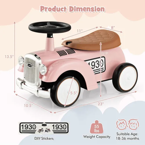 Miniatura 7 de OLAKIDS Auto de Empuje para Montar, Juguete Deslizante de Pie al Suelo para Niños Pequeños con Volante, Bocina, Almacenamiento Debajo del Asiento
