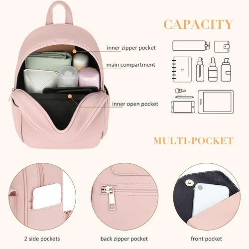 Miniatura 3 de ECOSUSI Mini mochila para mujer, bonita mochila pequeña con lazo, bolsa de cuero, con borla