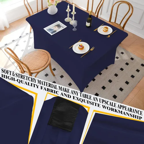 Miniatura 39 de Famstar Paño de Mesa Negro de 4 Pies de Elastano, Paño de Mesa Ajustado para Mesas Rectangulares, Fundas Elásticas Lavables Sin Arrugas