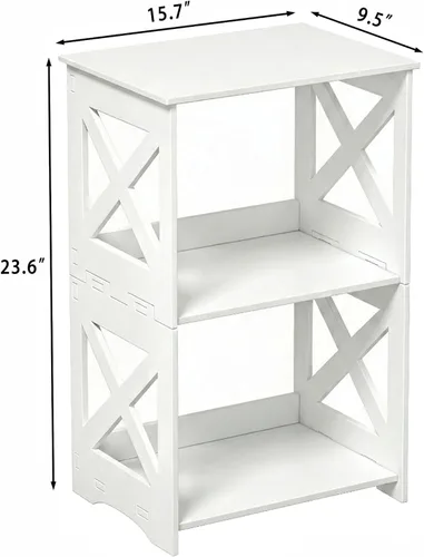 Miniatura 3 de BYFU Mesa auxiliar de 3 niveles, mesa auxiliar pequeña con estante de almacenamiento, mesita de noche blanca, mesita de noche, estantería