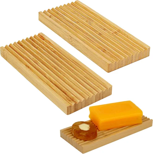 Jabonera de bambú – Protector de jabón – Jabonera de madera de bambú natural con bandeja de drenaje para ducha, baño, bañera y cocina, prolonga la