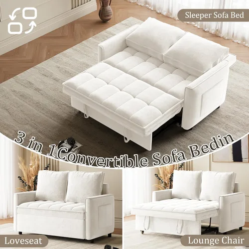 Miniatura 5 de Wrofly Sofá cama convertible 3 en 1, sofá cama extraíble para sala de estar con bolsillos laterales y almohadas extraíbles, respaldo ajustable, sofá