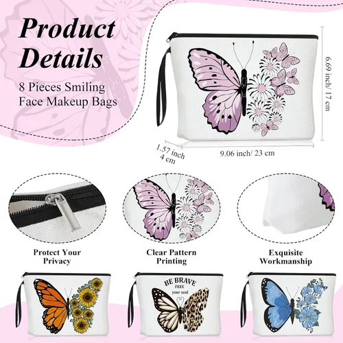 Miniatura 2 de 4 bolsas de maquillaje de mariposa para mujer, de lona, cosméticos, flores de mariposa, regalos para niñas, bolso de lona de cumpleaños, bolsas