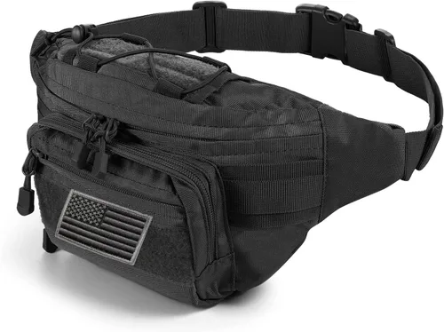 FRTKK - Riñonera táctica militar con parche de la bandera de EE. UU., bolsa de cintura de utilidad con correa ajustable para actividades al aire