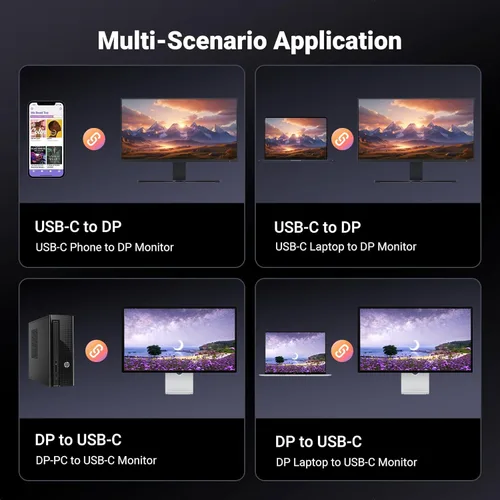 Miniatura 8 de UGREEN Cable bidireccional USB C a DisplayPort 1.4 8K @60Hz 4K a 240Hz DisplayPort a USB C Thunderbolt 4 cable Alu trenzado compatible con iPhone 17