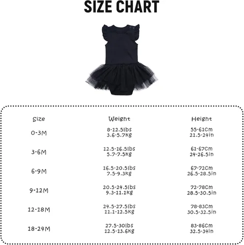 Miniatura 6 de ROMPERINBOX Vestido de verano negro con volantes para bebé, recién nacido, de tul para recién nacido, de 0 a 24 meses