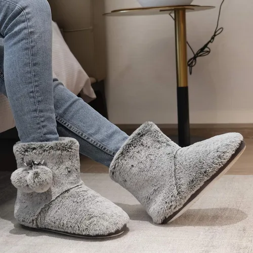 Miniatura 2 de DL Pantuflas bonitas para mujer, con forro polar mullido, espuma viscoelástica, zapatos de casa, para invierno, con pompones