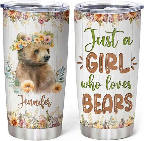 Hyturtle Regalos personalizados para los amantes de los osos – Just A Girl Who Loves Bears - Vaso de acero inoxidable con nombre personalizado de 20
