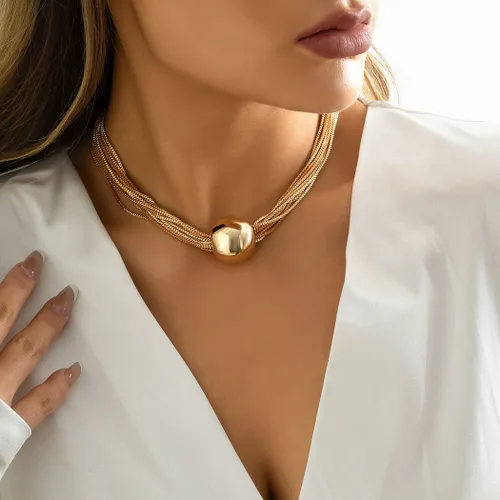 Miniatura 3 de Sixexey Gargantilla de oro grueso con borlas, collares de esfera, collar de esfera geométrica, joyería para mujer