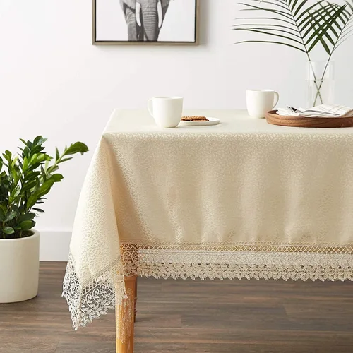 Miniatura 3 de Violet Linen Legacy - Diseño adoquinado de macramé, borde de encaje de macramé, jacquard de poliéster, blanco, 52 x 70 pulgadas, con capacidad
