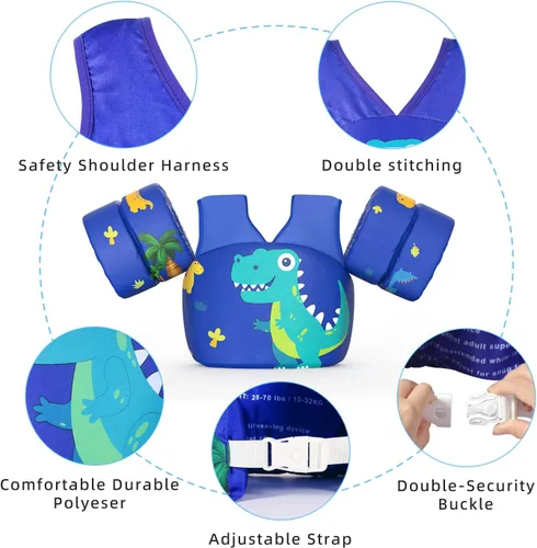 Miniatura 2 de DOOHALO Flotadores de natación para niños de 28 a 70 libras, chaleco flotante de hombro para niños de 2 a 8 años de edad, para niños y niñas, bebés