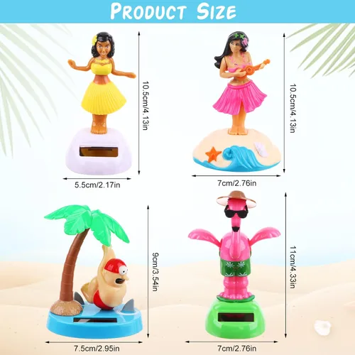 Miniatura 2 de Paquete de 4 juguetes bailarines alimentados por energía solar de Hawaii Girl Flapping Wings Flamingo Car Shaking Head Dancer Doll Hawaii Toy Swing