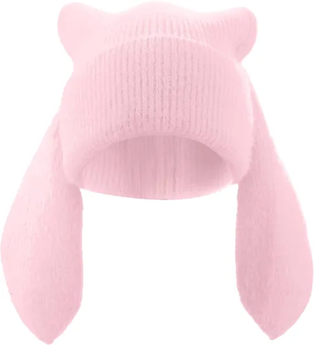 Miniatura 10 de Gorro de conejo para mujer, lindo conejo de ganchillo, gorro de invierno, cálido gorro de calavera para esquí al aire libre