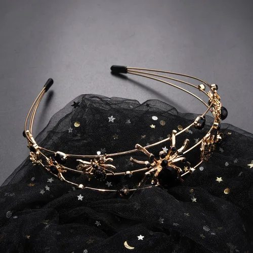 Miniatura 3 de Diadema de Halloween para Mujeres Banda de Cabello de Araña de Cristal Aro de Cabello Ancho de Aleación Dorada Accesorios de Halloween