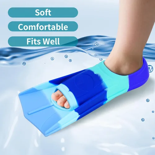 Miniatura 2 de Aletas de entrenamiento de natación para niños, aletas de natación de silicona suave, aletas cortas cómodas para niños, niñas y principiantes