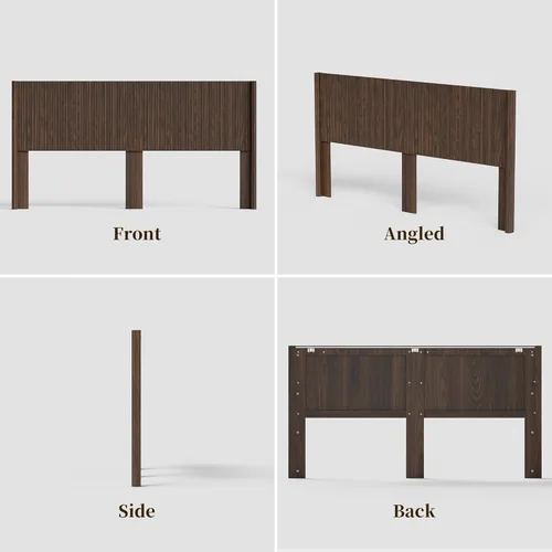 Miniatura 7 de Cabecera tamaño King solamente, moderno tablero acanalado montado en la pared con iluminación, cabecera de cama de madera bohemia elegante
