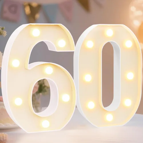 Miniatura 13 de Pooqla Letras y Números Decorativos con Luces LED, Letras y Números de Neón de Plástico Blanco para Decoración de Fiestas, Bodas, Funciona
