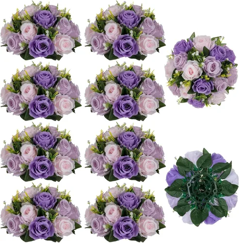 Miniatura 27 de BLOSMON Bolas de flores, centros de mesa de rosas de boda: 2 piezas de flores falsas carmesí decoración de bolas de besos Arreglos florales