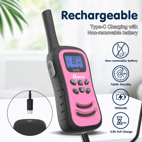 Miniatura 3 de QUOLIX Walkie Talkies para niños, paquete de 2 unidades, juguetes recargables para niños de 3 a 12 años, Walkie Talkie de largo alcance con 22