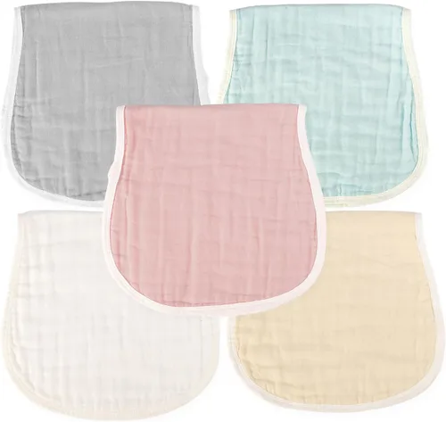 MUKIN Paños de muselina para eructos y paño para eructos, suaves y absorbentes para niños y niñas, paquete de 5 baberos de algodón para recién
