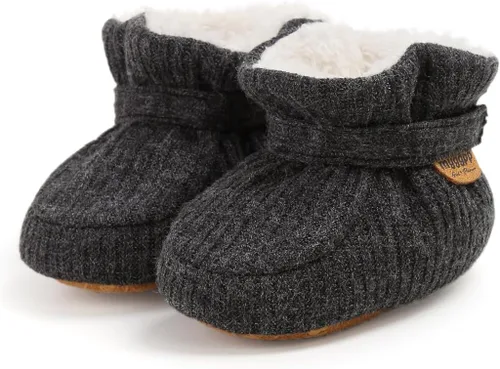 Miniatura 127 de Botines de forro polar para bebés, niños y niñas, pantuflas antideslizantes con agarre suave, zapatos de calcetín para recién nacidos, cuna