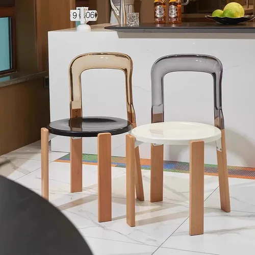Miniatura 5 de Silla de comedor moderna con respaldo acrílico, silla de negociación con patas de madera maciza, silla de respaldo simple para sala de estar, silla