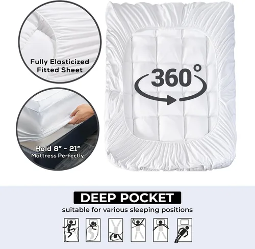 Miniatura 5 de Cubrecolchón refrescante extra grueso – Protector de colchón que reduce el dolor, protector acolchado suave, alternativa de relleno excesivo, parte