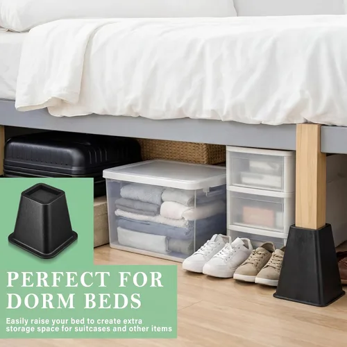 Miniatura 4 de Novabright Paquete de 4 elevadores de cama para dormitorio universitario de 6 pulgadas, extensores de cama de plástico extra resistentes, apilables