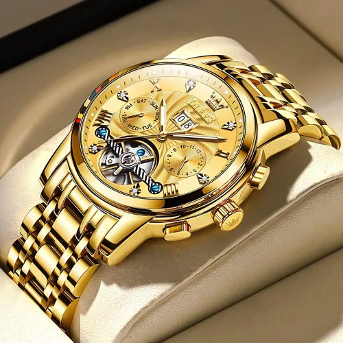 Miniatura 2 de OLEVS - Reloj mecánico automático Tourbillon Slef-Wind lujoso de acero inoxidable resistente al agua luminoso y con fecha