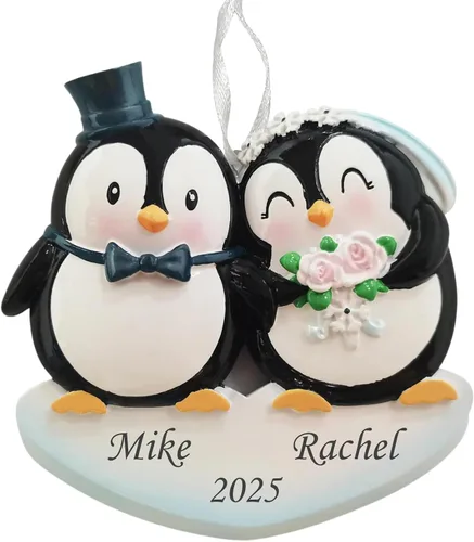 Miniatura 6 de Adorno de Navidad personalizado para parejas de pingüinos 2025, regalo personalizado para parejas, recién casados, parejas casadas y comprometidas
