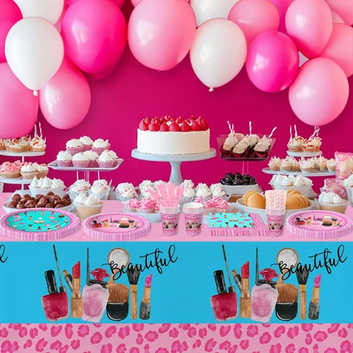 Miniatura 5 de Suministros de fiesta de cumpleaños de spa para niñas, decoración de fiesta de maquillaje para el día de spa, vajilla, plato de papel, taza